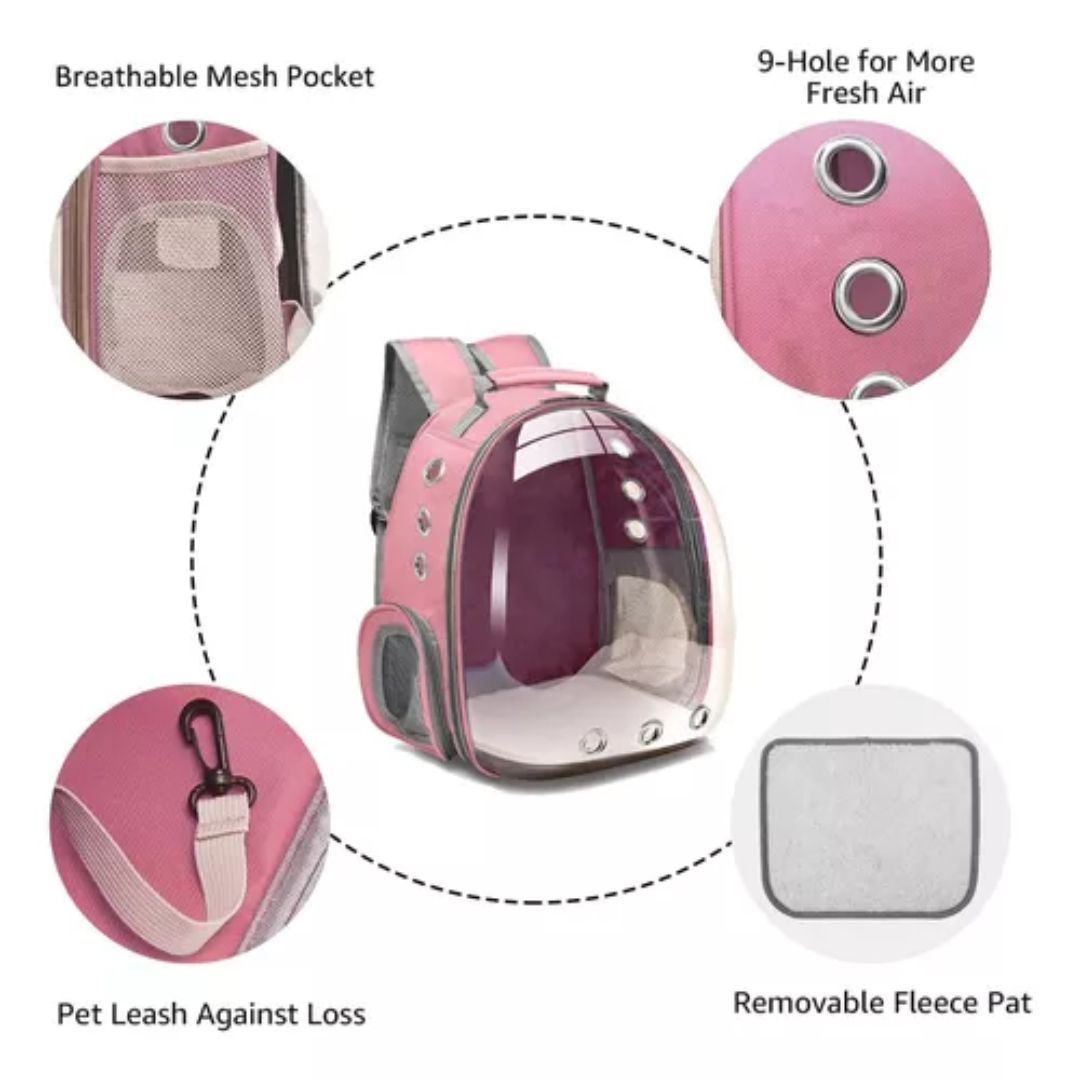 Maleta para Mascotas Tipo Astronauta Transparente con Ventilación 360 para Perros y Gatos | Mochila de Viaje Resistente y Cómoda