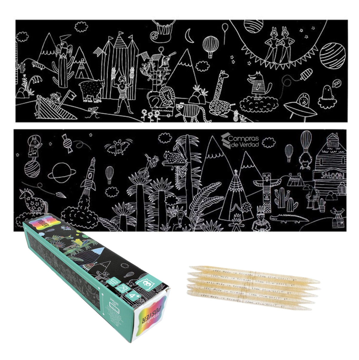 Rollo póster mágico para raspar 200 × 30 cm – papel interactivo para niños, creatividad y motricidad fina