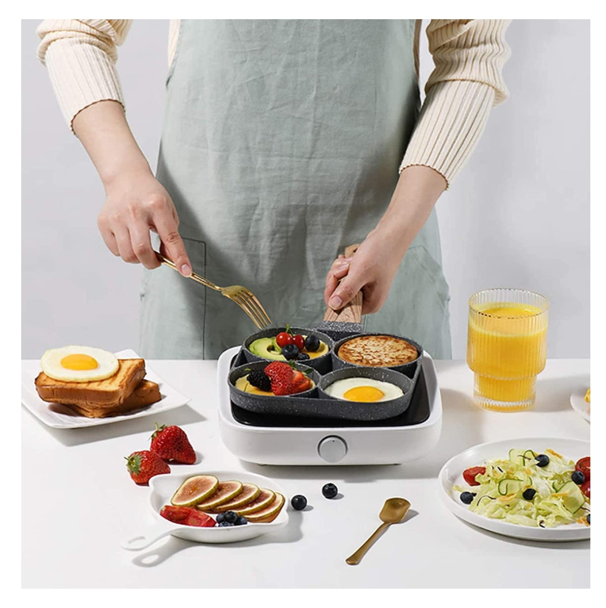 Set de Cocina Profesional 7 Piezas con Sartén Antiadherente de 4 Puestos y Juego de Cuchillos Premium – Multiuso para Cocina Moderna