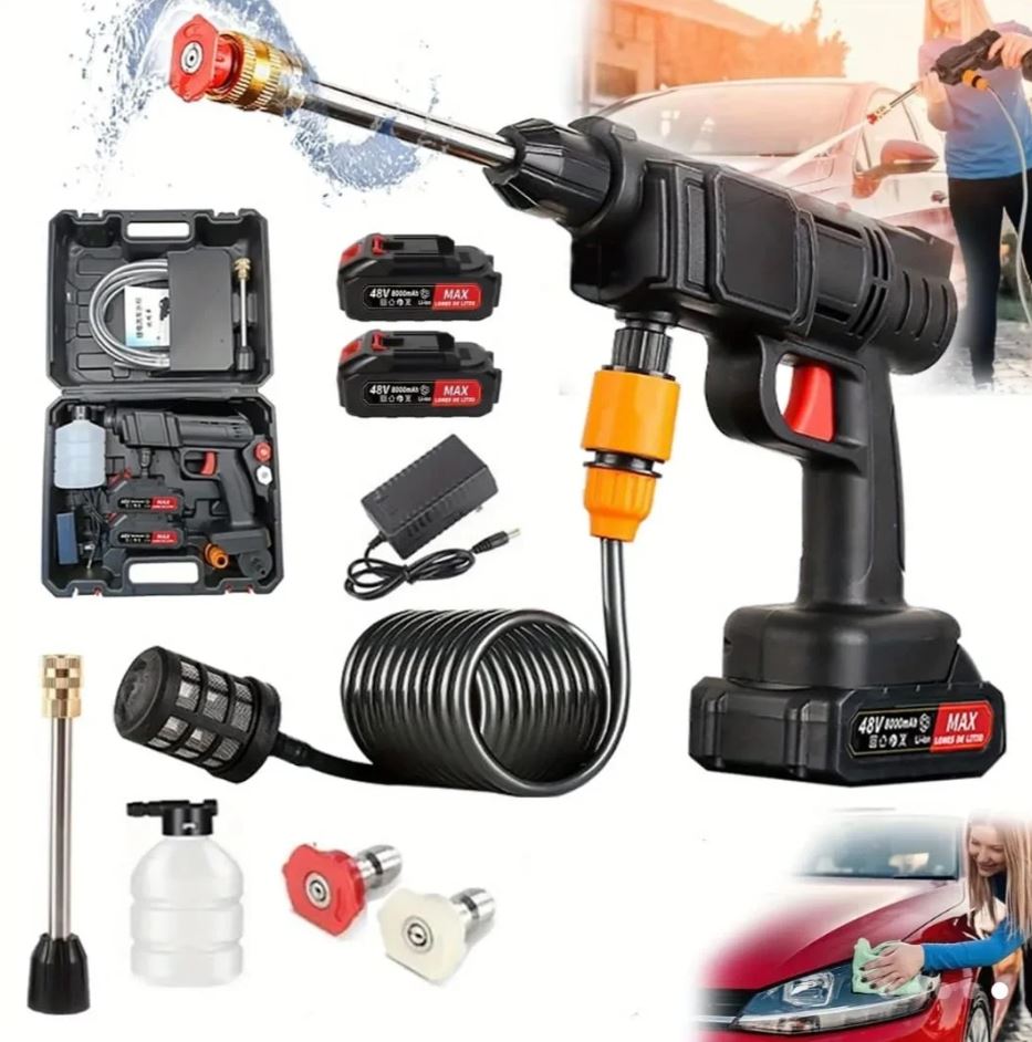 Hidrolavadora Portátil 48V de 2 Baterías + Mini Aspiradora de Mano 12000 Pa con Accesorios – Ideal para Carros, Motos y Hogar en Colombia