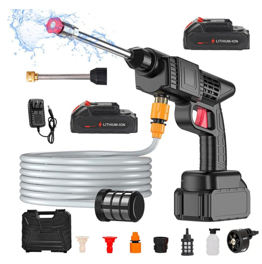 Hidrolavadora inalámbrica 6 modos de chorro – pistola de agua a presión portátil + accesorios para auto, jardín y limpieza doméstica
