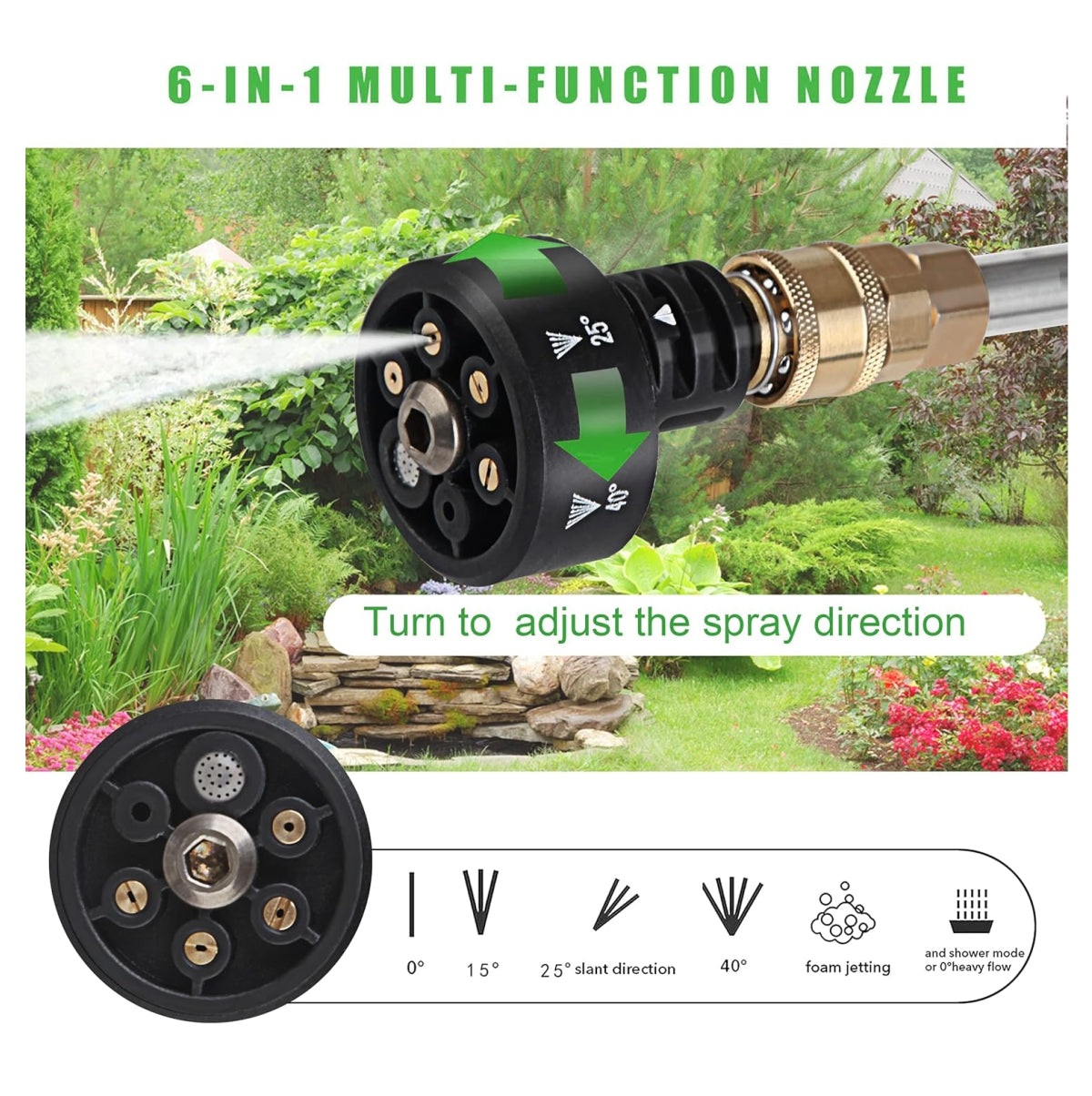 Hidrolavadora inalámbrica 6 modos de chorro – pistola de agua a presión portátil + accesorios para auto, jardín y limpieza doméstica