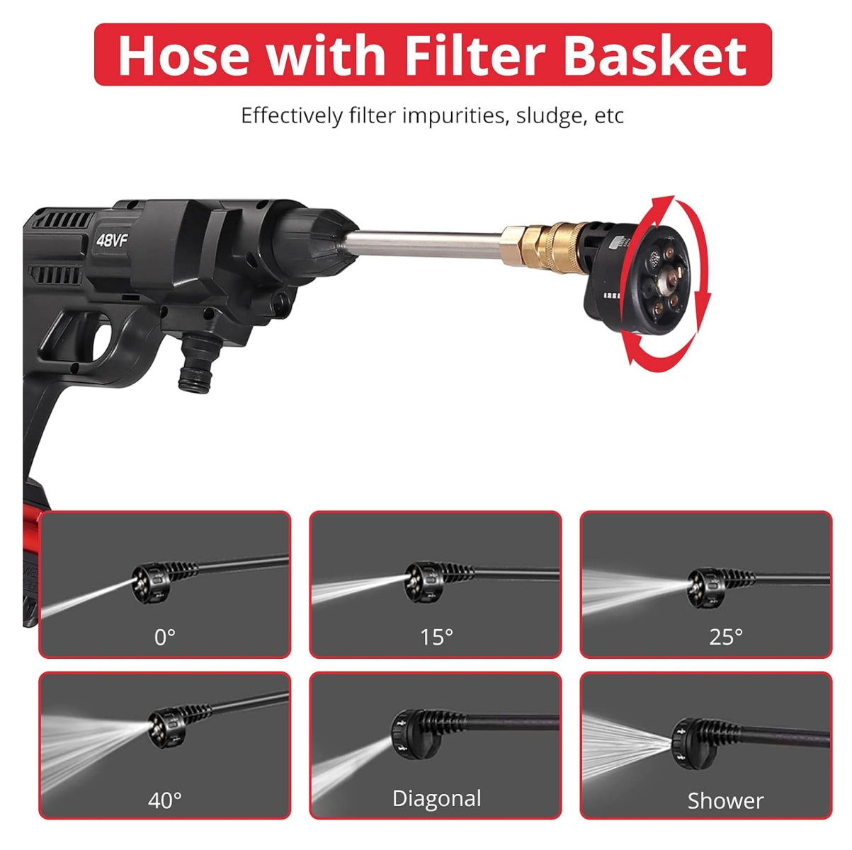 Hidrolavadora inalámbrica 6 modos de chorro – pistola de agua a presión portátil + accesorios para auto, jardín y limpieza doméstica