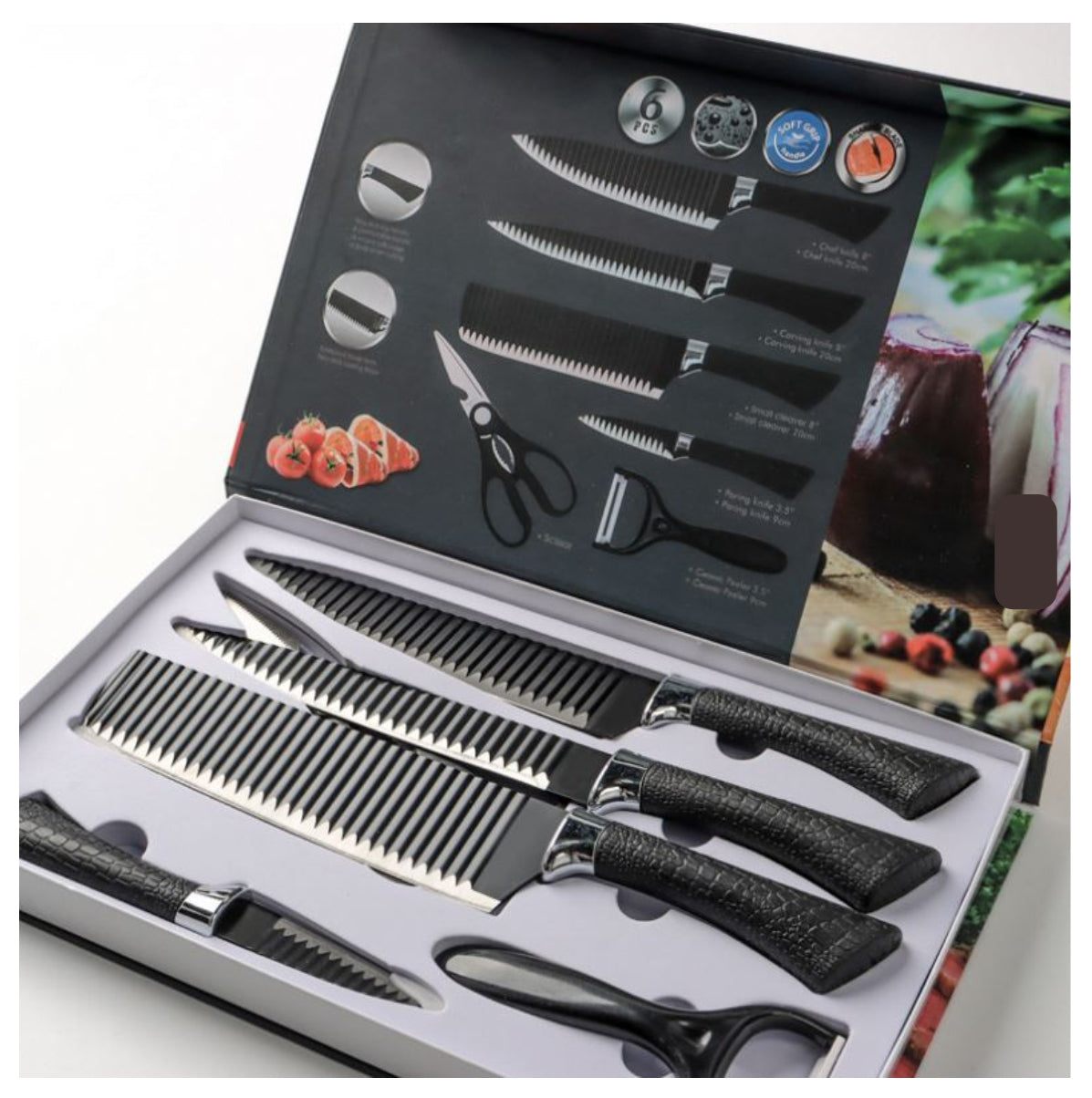 Set de Cocina Profesional 7 Piezas con Sartén Antiadherente de 4 Puestos y Juego de Cuchillos Premium – Multiuso para Cocina Moderna