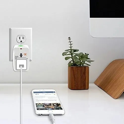 Adaptador Universal de Corriente para Viaje | Toma Corriente Eléctrica Internacional US EU UK AUS con Protección