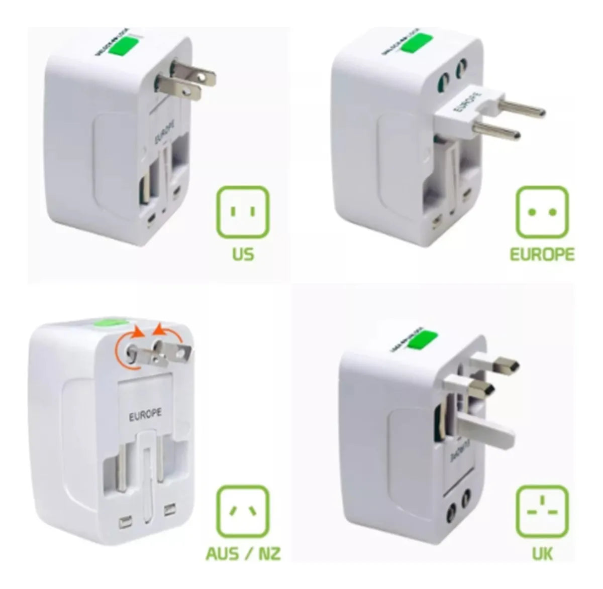 Adaptador Universal de Corriente para Viaje | Toma Corriente Eléctrica Internacional US EU UK AUS con Protección