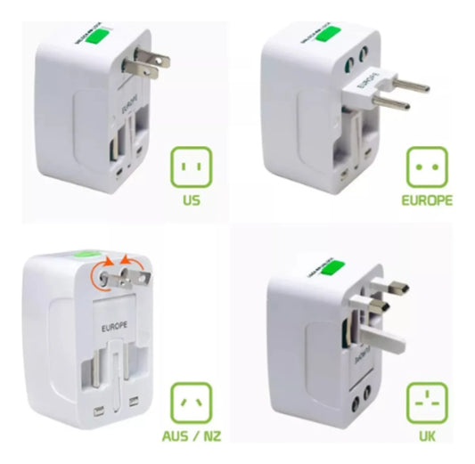 Adaptador Universal de Corriente para Viaje | Toma Corriente Eléctrica Internacional US EU UK AUS con Protección