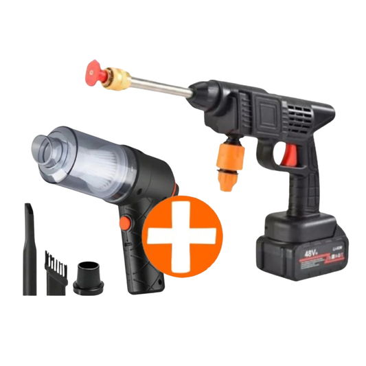Hidrolavadora Portátil 48V de 2 Baterías + Mini Aspiradora de Mano 12000 Pa con Accesorios – Ideal para Carros, Motos y Hogar en Colombia